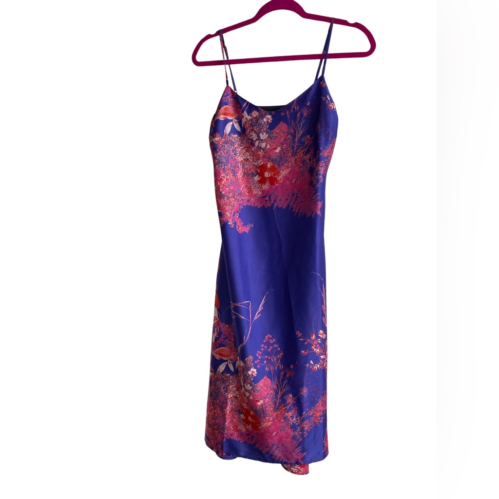 Banana Republic Petite 2p Purple Floral Slip Dress Satin Midi Cami Dress